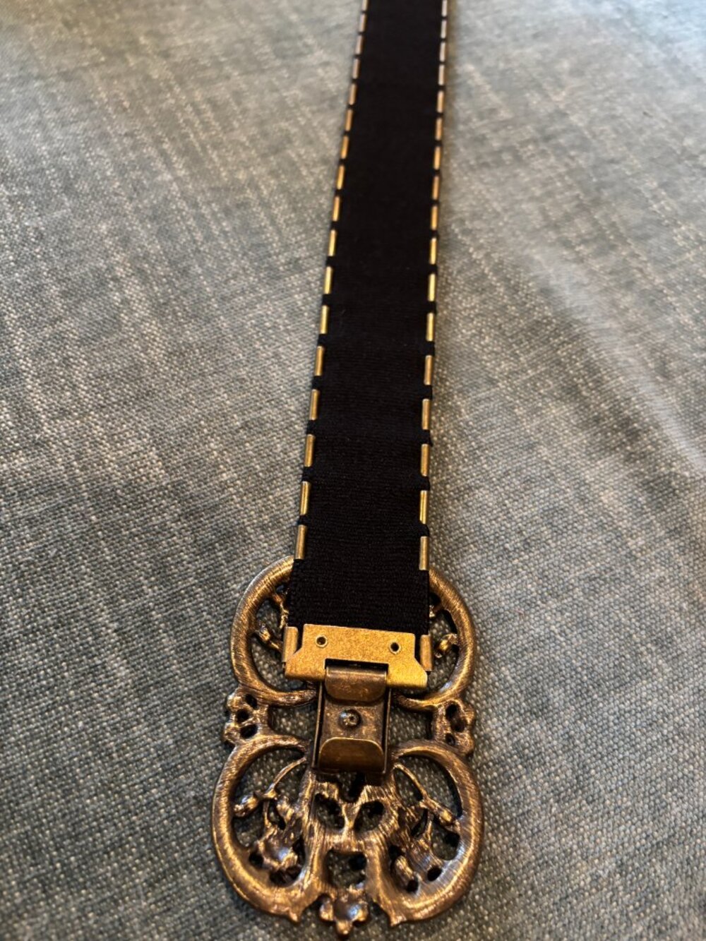 Kelli Kouri Goldtone Metal Plate Stretch Belt, Crystal  Rhinestone Buckle - Picture 9 of 12